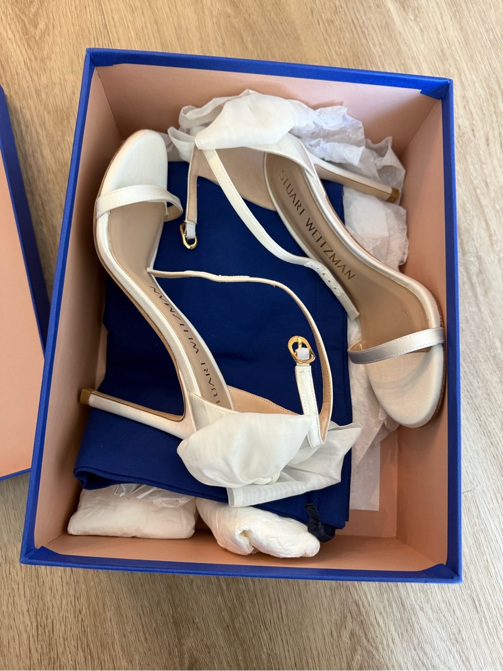 Stuart Weitzman Ivory Open-Toe Ankle-Strap Heels